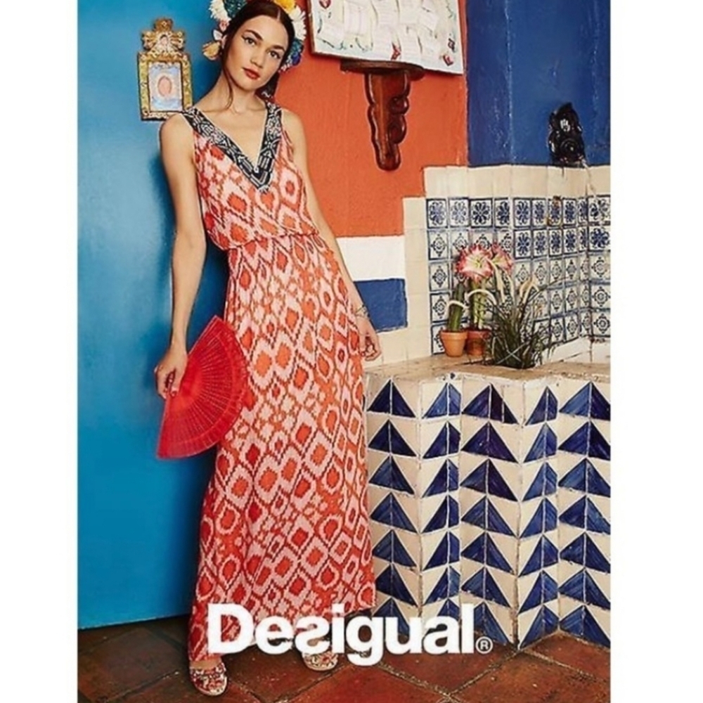 Desigual | NWT Flowy Printed Maxi Dress Maisa Beaded Size 8